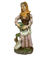 Elderly Woman Fish Duck Goose Figurine UCGC Sculpture Vintage Pastels Ta... - $24.37 CAD