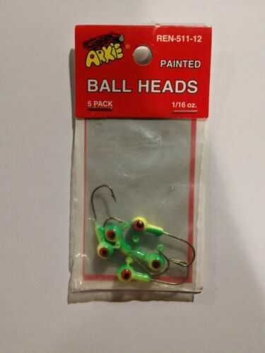 Arkie Lures Painted Ball Heads 1/16 ounce REN-511-12, 5 pack, new - $3.96