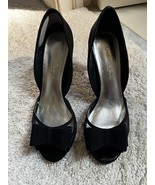 Caparros BLACK SATIN/SUEDE BOW Womens SZ 9 Heels EVENING Shoe WEDDING - $362.13 MXN