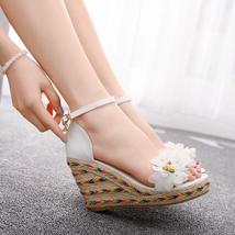 9cm Peep Toe High Heels White Lace Flower Wedges Sandals Platform Tassels Shoes  - £38.78 GBP