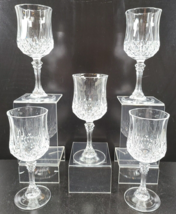 5 Cristal D&#39;Arques Longchamp Wine Glasses Set Crystal Clear Etch Cut France Lot - £31.63 GBP