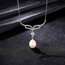 S925 Silver Fashion Simple Creative Angel Wings Freshwater Pearl Necklace Clavic - £23.11 GBP