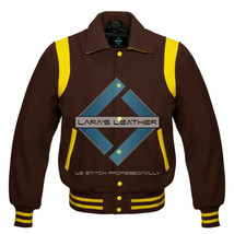 Brown Varsity Full Wool Letterman College Jacket &amp; Real Leather Shoulder... - $79.99