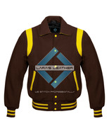 Brown Varsity Full Wool Letterman College Jacket &amp; Real Leather Shoulder... - €69,72 EUR