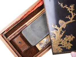 Antique Japanese Black-Lacquer Suzuribako (Writing Box) and Cover, late Meiji or - £977.72 GBP