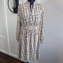 H&amp;M Monogram Chain Print Midi Dress Size 8 Long Sleeve Belted Work Office - $34.50