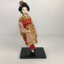 Vintage Japanese Maiko Geisha Doll 1950s Hand Painted Carved Red Silk 9 Inches - £20.23 GBP