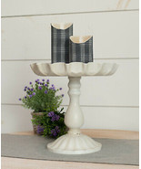 Large 11&quot; Pedestal Tray Stand Fluted Top Rustic Metal Tray Stand Display... - £26.44 GBP