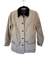 LANDS END Womens Chore Coat Tan Flannel Lined Corduroy Collar Button Up ... - $37.43