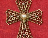 2.5” Boho Metal Cross Pendant for a Necklace with Pearl Center Jewelry G... - $9.84