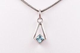 Handcrafted Plata Ley Topacio Azul Forma Cuadrada Mujeres Colgante Collar Regalo - £21.21 GBP+