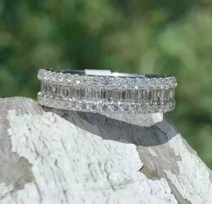 2 Ct Baguette Cubic Zirconia Eternity Wedding Band Ring Silver White Gol... - $178.89 CAD