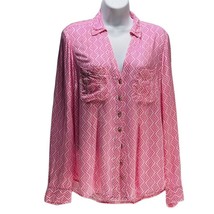 Anthropologie Maeve Shirt Women&#39;s Size 6 Pink Geo Print Top Button Up Blouse - £14.10 GBP
