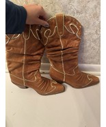 Nana Boots Womens 7 Brown Leather Gold Metallic Western Slouch Cowboy - $636.04 MXN
