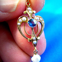 Earth mined Sapphire Pearl Deco Pendant Antique Gatsby style Necklaces 1... - $2,465.25