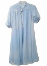 Vtg Eve Stillman by Gracette Modest Sheer Nightgown Blue Satin Puffed Sl... - £23.73 GBP