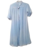 Vtg Eve Stillman by Gracette Modest Sheer Nightgown Blue Satin Puffed Sl... - £23.52 GBP