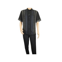 Men Silversilk 2pc walking leisure Matching Suit Italian woven knits 51017 Black image 2
