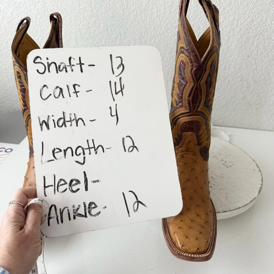 Rod Patrick Mens Cowboy Boots Size 10.5AAA Brown Full Quill Ostrich Square Toe Item image 10