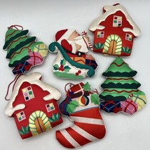 Set 6 Large Vintage Satin Plush Puffy Christmas Ornaments Kitsch 1980s 5&quot; - $14.95