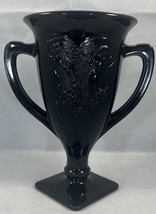 LE Smith Dancing Nymphs Ladies  Black Amethyst Glass 2 Handle Trophy Vas... - $27.94