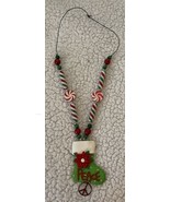 Holiday Beaded Peppermint Stockings And Peace Sign Christmas Necklace - $14.03