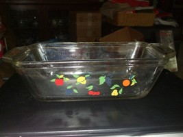 Vintage 1990 Anchor Hocking Fruit Theme Clear Glass Loaf Baking Dish - £25.44 GBP