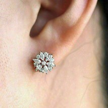 2Ct Marquise Simulated Diamond 14k White Gold Plated Silver Flower Stud Earrings - £79.55 GBP