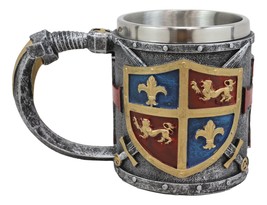 Ebros Lion And Fleur De Lis Coat Of Arms Crusader Knight Drinking Mug Cup Decor - £19.97 GBP