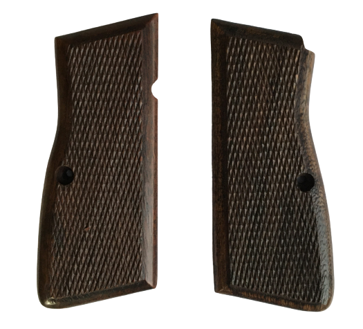 WWI WWII German Browning Hi-Power Checkered Wooden 9MM Pistol Grips-DARK - $22.90