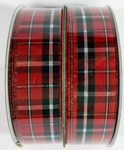Kirkland Holiday Red Plaid W/Sparkle Edge Wired Ribbon 1.5&quot; X 50Yds Set of 2 New - £20.98 GBP