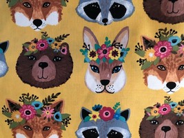 Woodland Animal Raccoon Bear Fox Print 100% Cotton Fat Quarter 18&quot;x22&quot; NEW Mask - £5.31 GBP