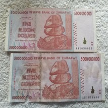 Zimbabwe Souvenir Collectible Banknotes Lot of 2 Five Billion Series 2008 - £5.41 GBP