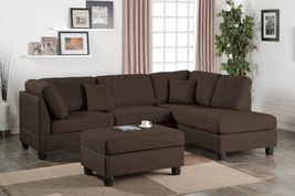 Pistoia 3-piece Sectional Sofa with Ottoman Upholstered in Chocolate Fabric - £776.95 GBP