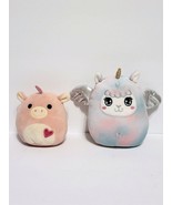 Lot RARE Mini Squishmallows 3.5&quot; ZOE UNICORN w/ HEART &amp; 5&quot; Mystery Squad... - $5.44