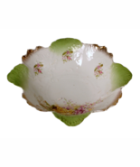 Antique Serving Bowl Yellow Roses Pink Snapdragons Leaf Edge Chartreuse - $436.43 MXN