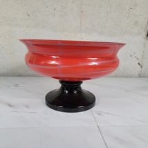 Czech Tango orange, black art glass Footed Pedestal bowl compote Kralik - £77.35 GBP