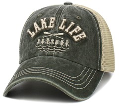 Lake Life Mesh Snapback Cap – Vintage Olive Drab &amp; Khaki Hat by KB Ethos - $19.39