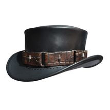Steampunk Bikers Short Top SR2 Band Leather Top Hat - £235.26 GBP