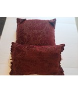 Set 2 Burgundy Tapestry Floral Borgata Throw Pillows Fringe Velvet Squar... - $33.75 CAD