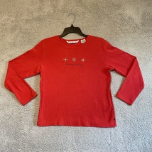 VTG Tommy Hilfiger Top Womans XL Snowflake Graphic Red Long Sleeve Round Neck - £11.61 GBP