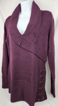 Venus Pullover Sweater Womens Medium Dark Purple Shawl Collar Side Laces Y77517 - £22.04 GBP