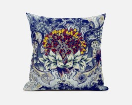 16 Blue Gray Flower Bloom Suede Throw Pillow - £37.52 GBP