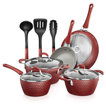 11 Piece Nonstick Ceramic Cooking Kitchen Cookware Pots & Pan Set, Red - £146.09 GBP