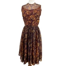 1950s dress womens sz 15 fit flare Johnnye JR vintage shear overlay - $49.50