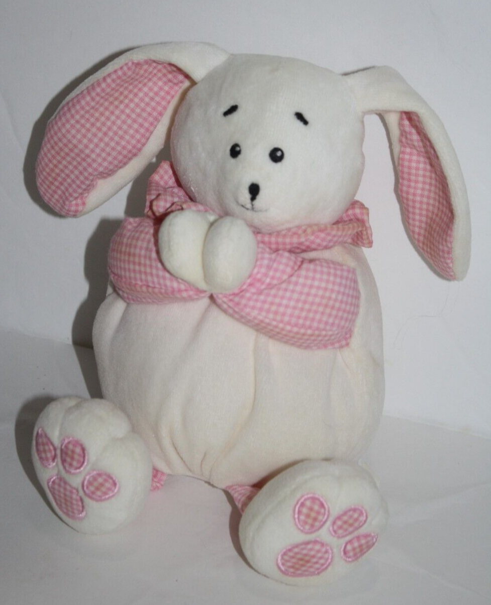 Kids II Tiny Ones Bunny Rabbit Plush 10" Pink Gingham Prayer Now I Lay Me Down - $66.76