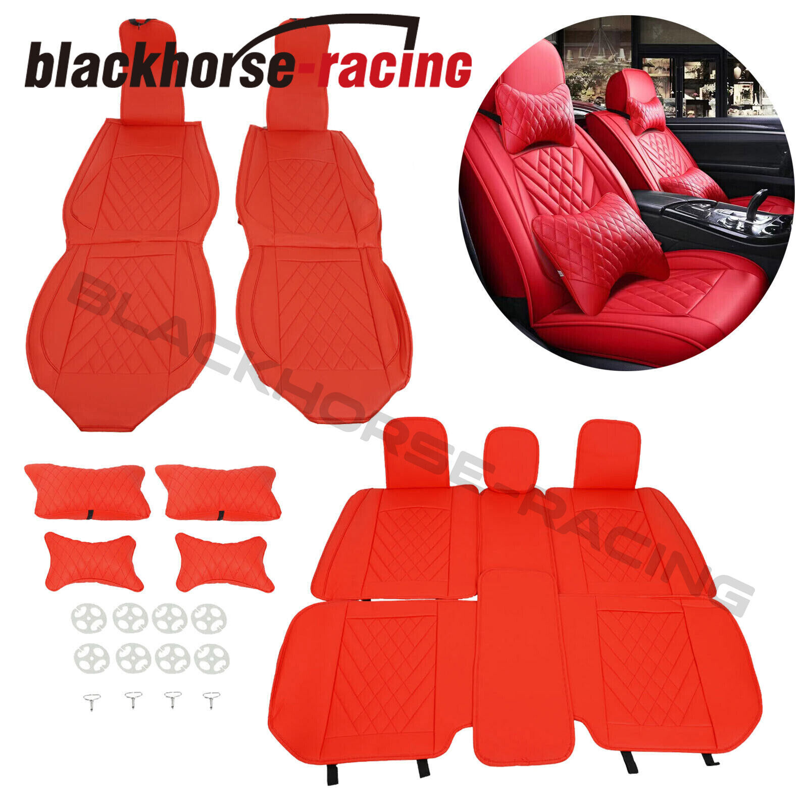 Primary image for 6D Red Universal Car 5-Seat Cover Front Rear 13PCS PU Leather Interior Cushion