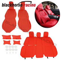 6D Red Universal Car 5-Seat Cover Front Rear 13PCS PU Leather Interior Cushion - £73.36 GBP