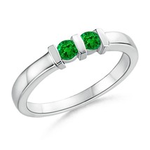 Angara Lab-Grown 0.2 Ct Round 2 Stone Emerald Ring with Bar Setting in Silver - £207.57 GBP