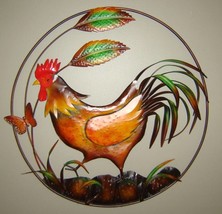 Rooster Wall Plaque Metal Round 20" Diameter Country Farm House 3D Detail image 2